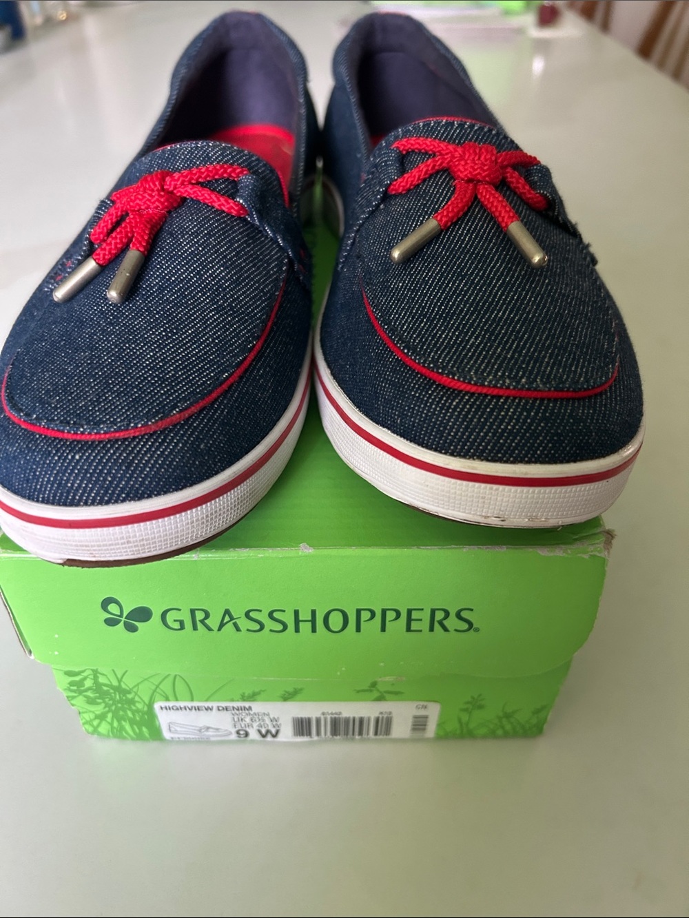 Grasshoppers Women’s Denim Slip-On with Red Accents